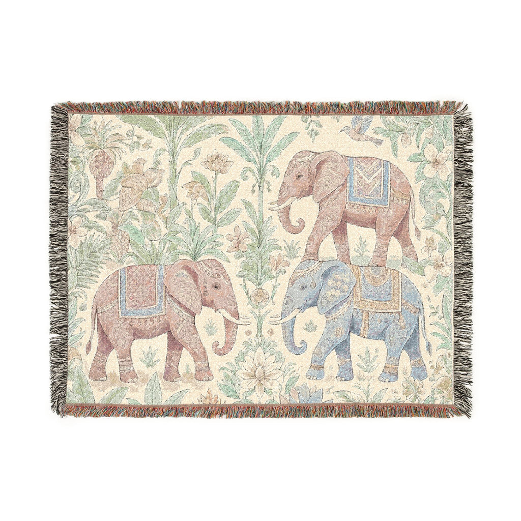 Boho Elephants Woven Blanket | Tapestry Animal Throw