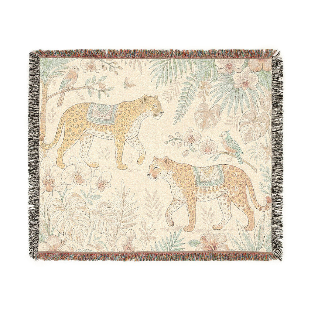 Tropical Leopard Woven Blanket I Animal Throw