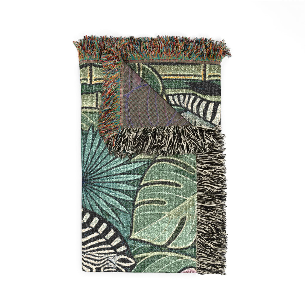 Art Deco Zebra Tapestry Woven Blanket | Jungle Palm Motif