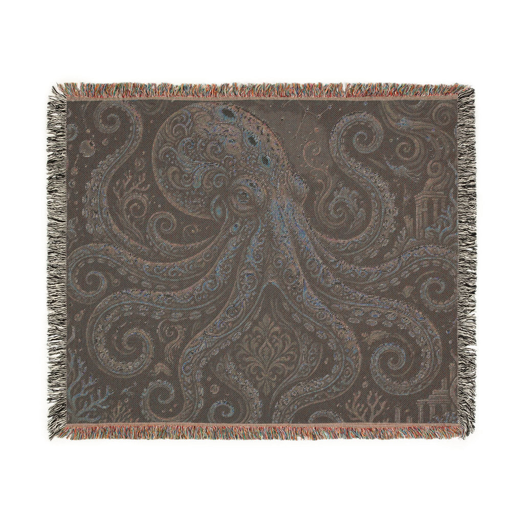 Vintage Octopus Tapestry Woven Blanket | Nautical Sea Creature Throw