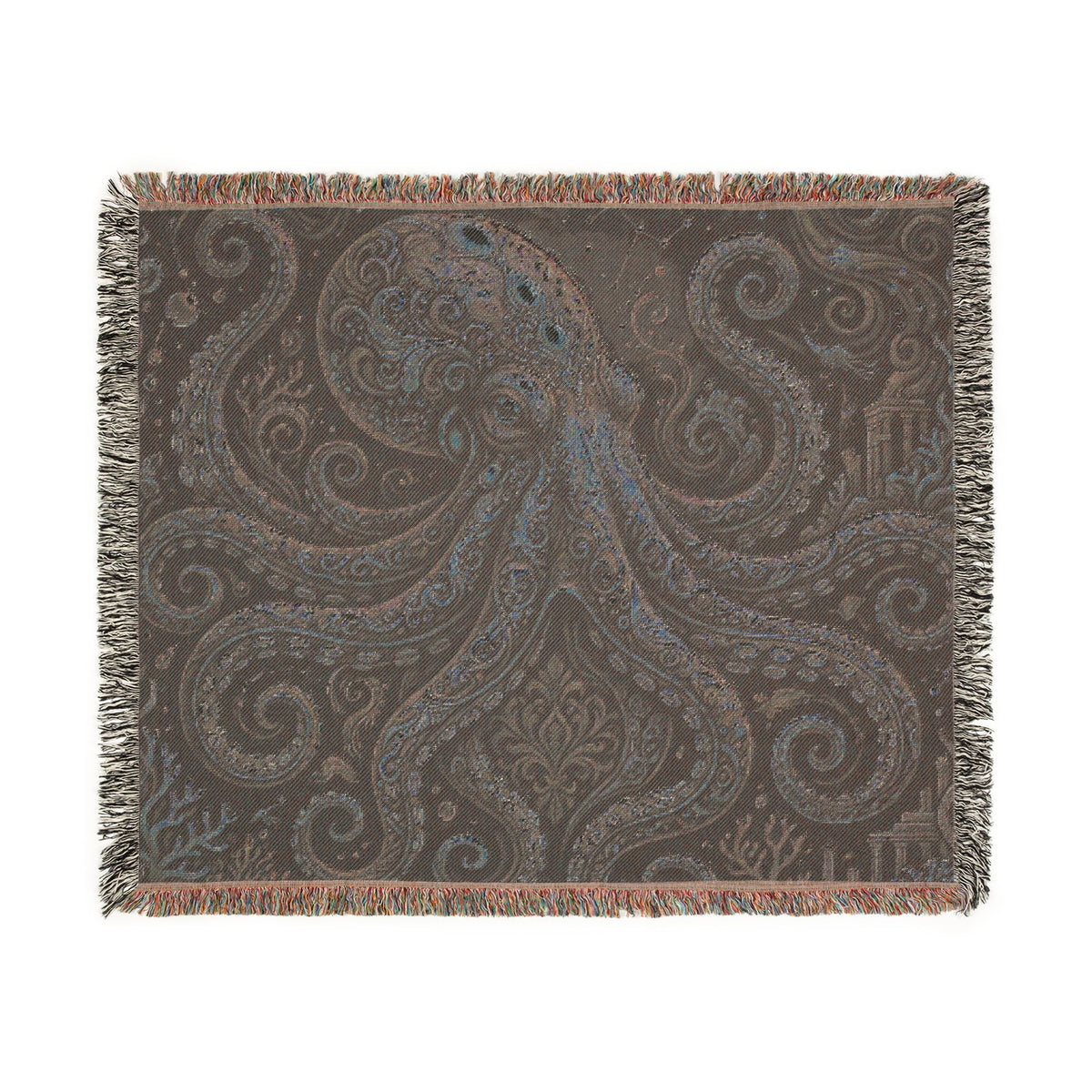 Vintage Octopus Tapestry Woven Blanket | Nautical Sea Creature Throw