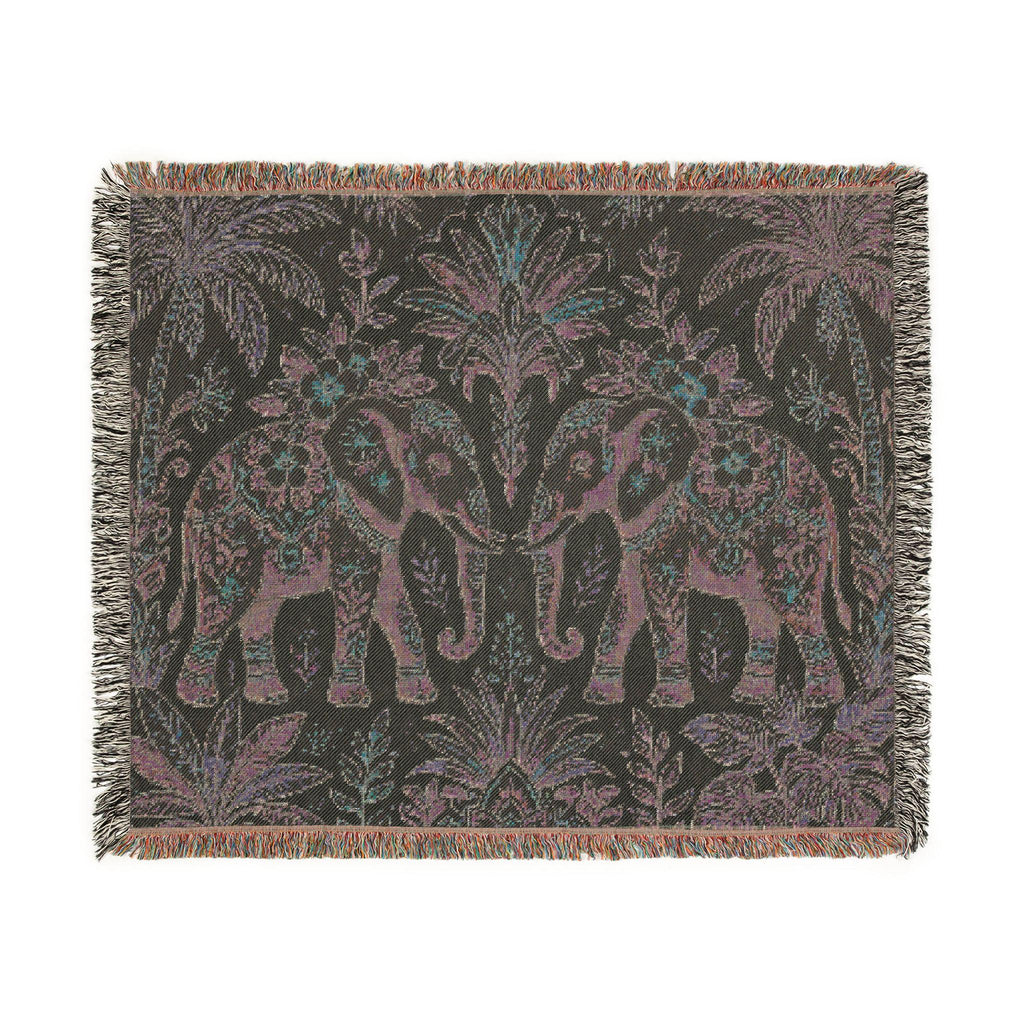 Boho Elephant Tapestry Woven Blanket | Palm Tree Floral Pattern