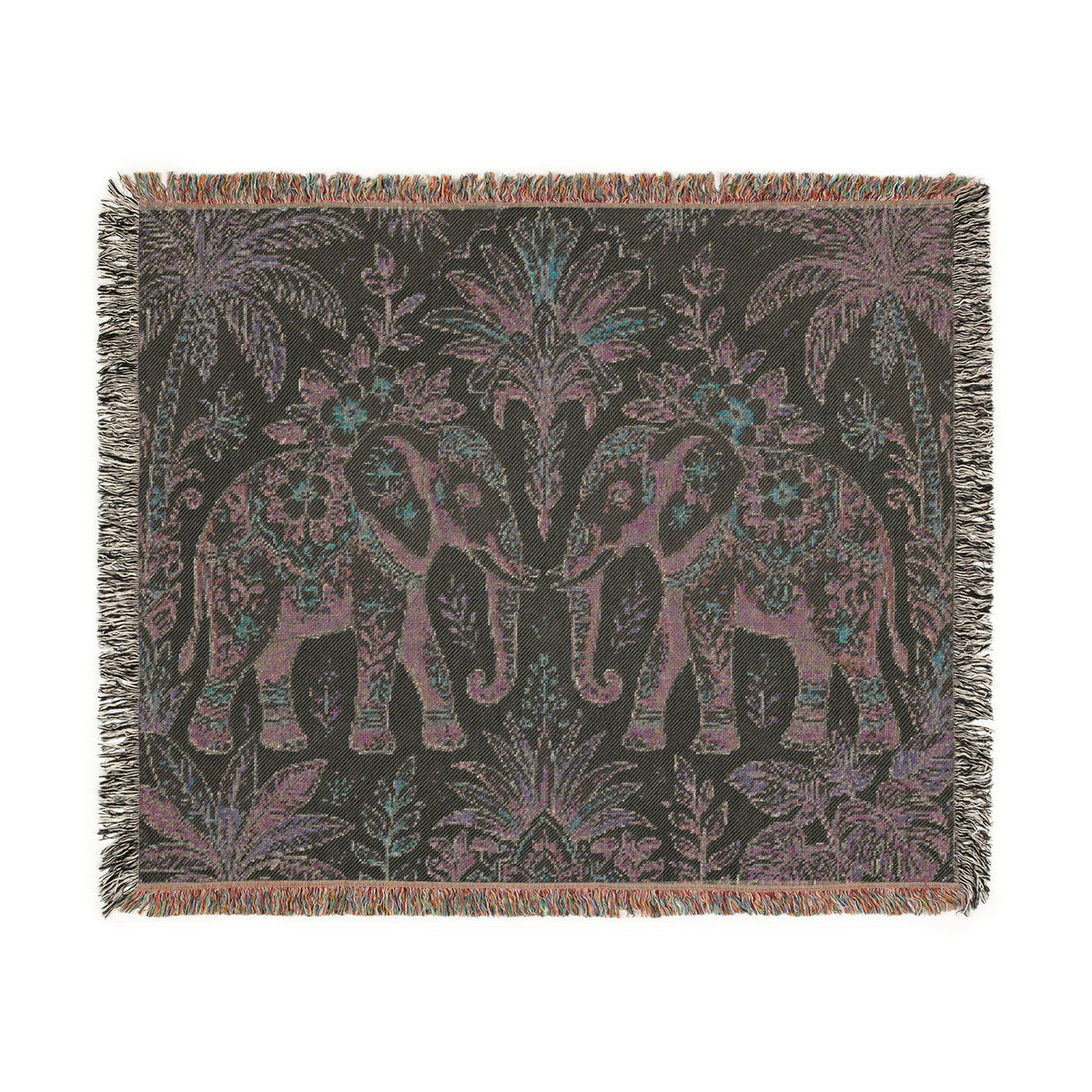 Boho Elephant Tapestry Woven Blanket | Palm Tree Floral Pattern