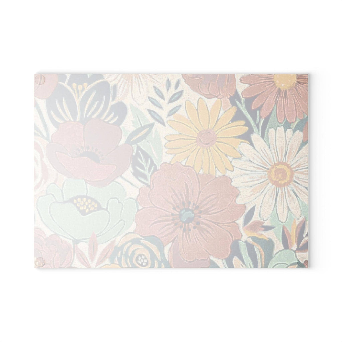 Vintage Floral Pattern Glass Cutting Board | Daisies Poppies Kitchen Decor