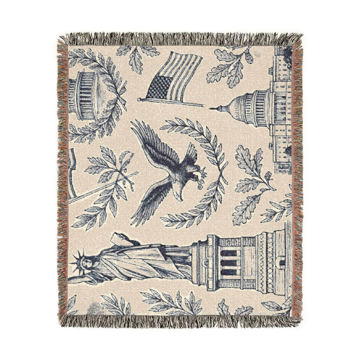 Patriotic Icons Woven Blanket | Statue of Liberty Eagle Capitol Flag USA 250 Throw 4th of July