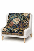 Modern Floral Woven Blanket | Botanical Pattern Throw, Neutral Home Decor