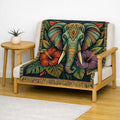 Colorful Boho Elephant Woven Blanket | Floral Tribal Elephant Throw