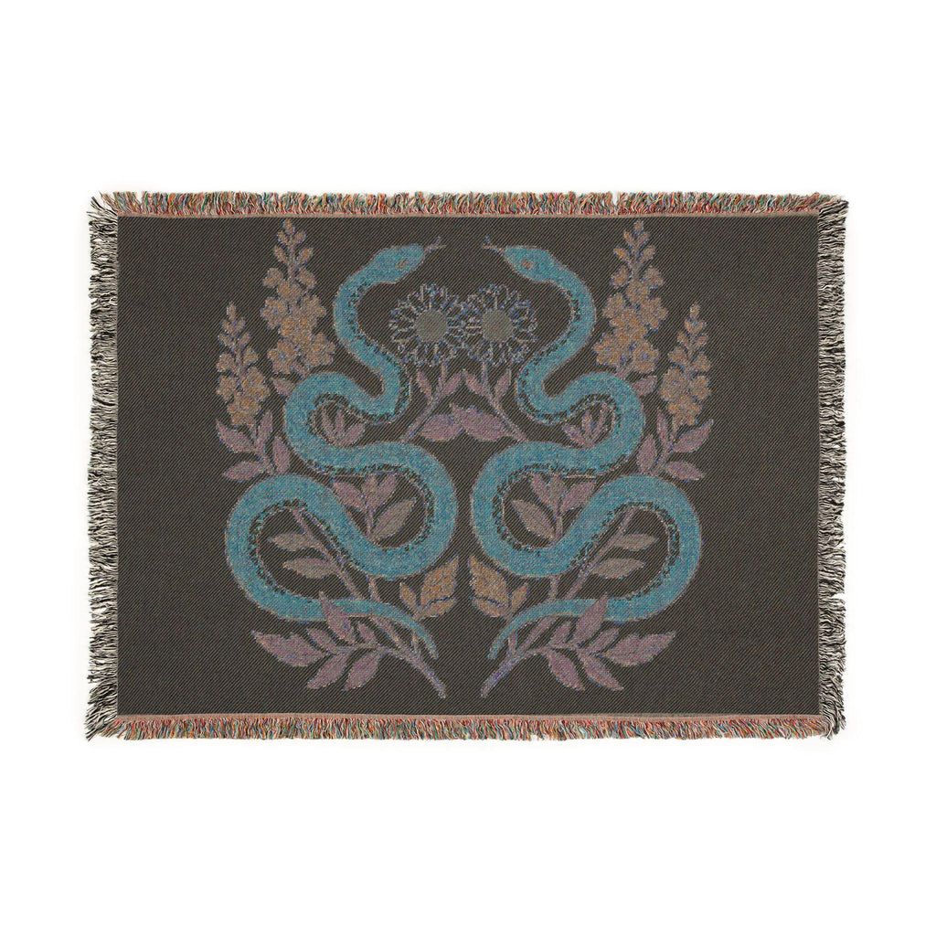 Twin Snakes Floral Woven Blanket | Boho Serpent Tapestry Throw