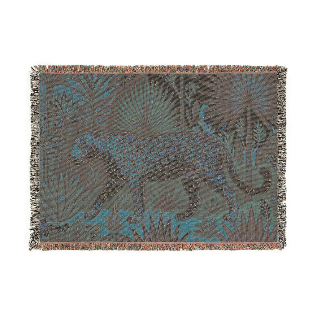 Leopard Jungle Tapestry Woven Blanket | Vintage Botanical Animal Throw