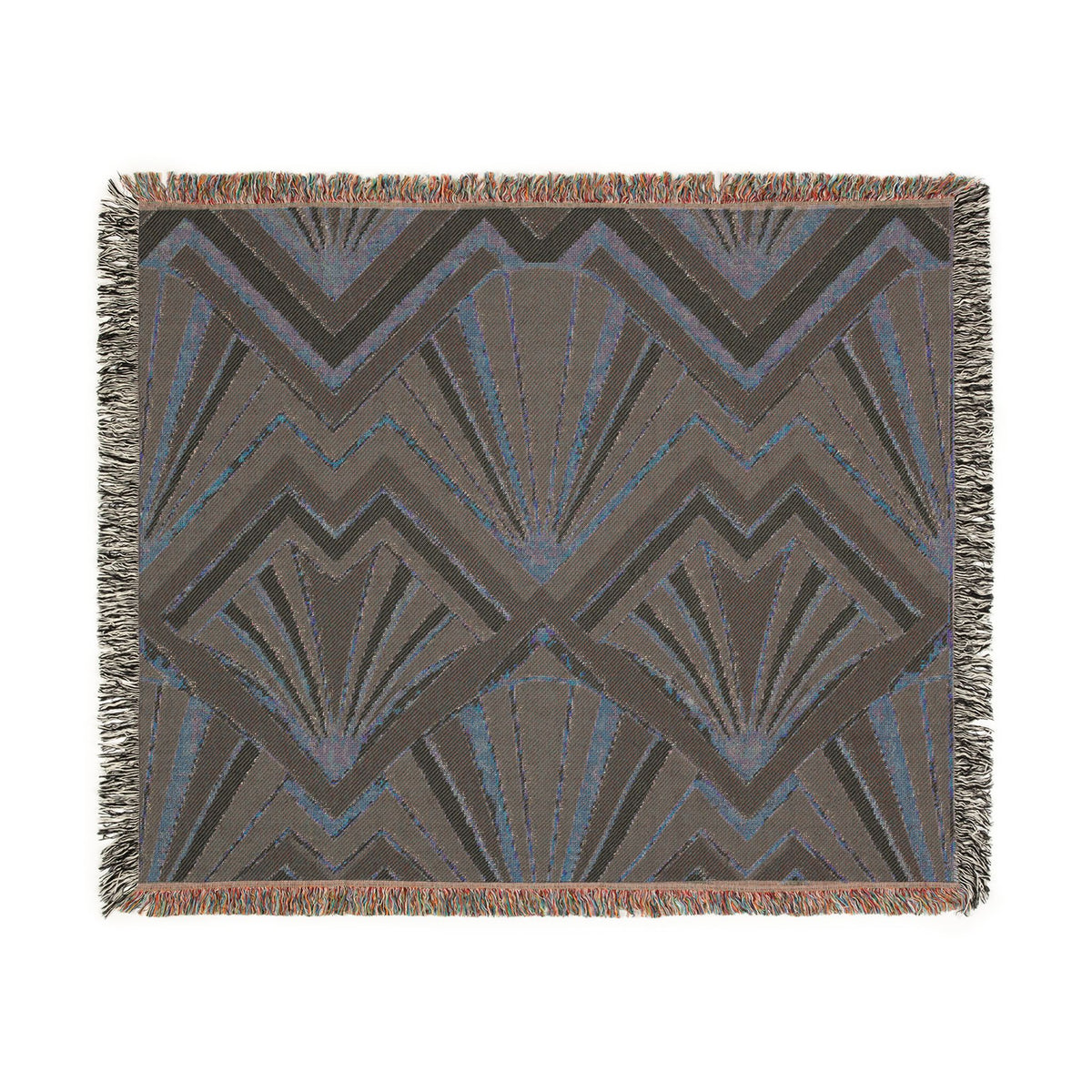Art Deco Fan Pattern Woven Blanket | Geometric Throw, Retro Chevron Design