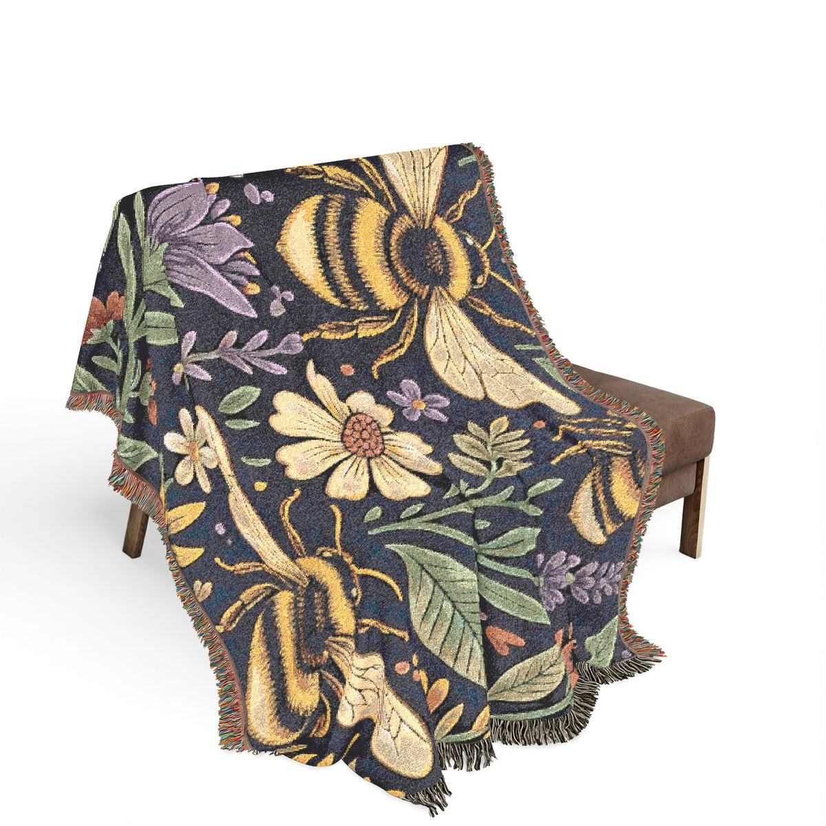 Bees and Wildflowers Woven Blanket | Bee Floral Throw