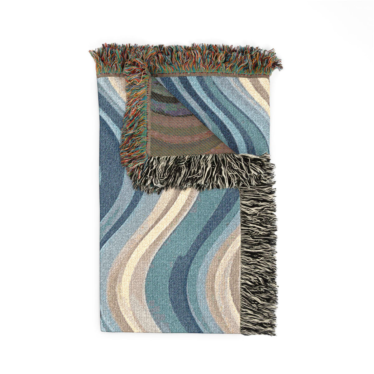 Ocean Wave Pattern Woven Blanket | Blue Teal Coastal Throw