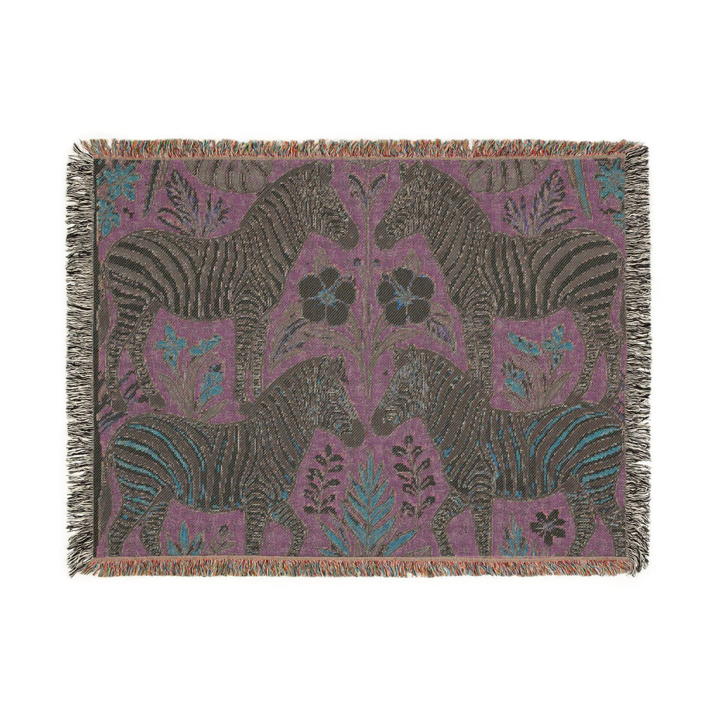 Zebra Folk Art Woven Blanket | Decorative Animal Throw, Boho Safari Pattern
