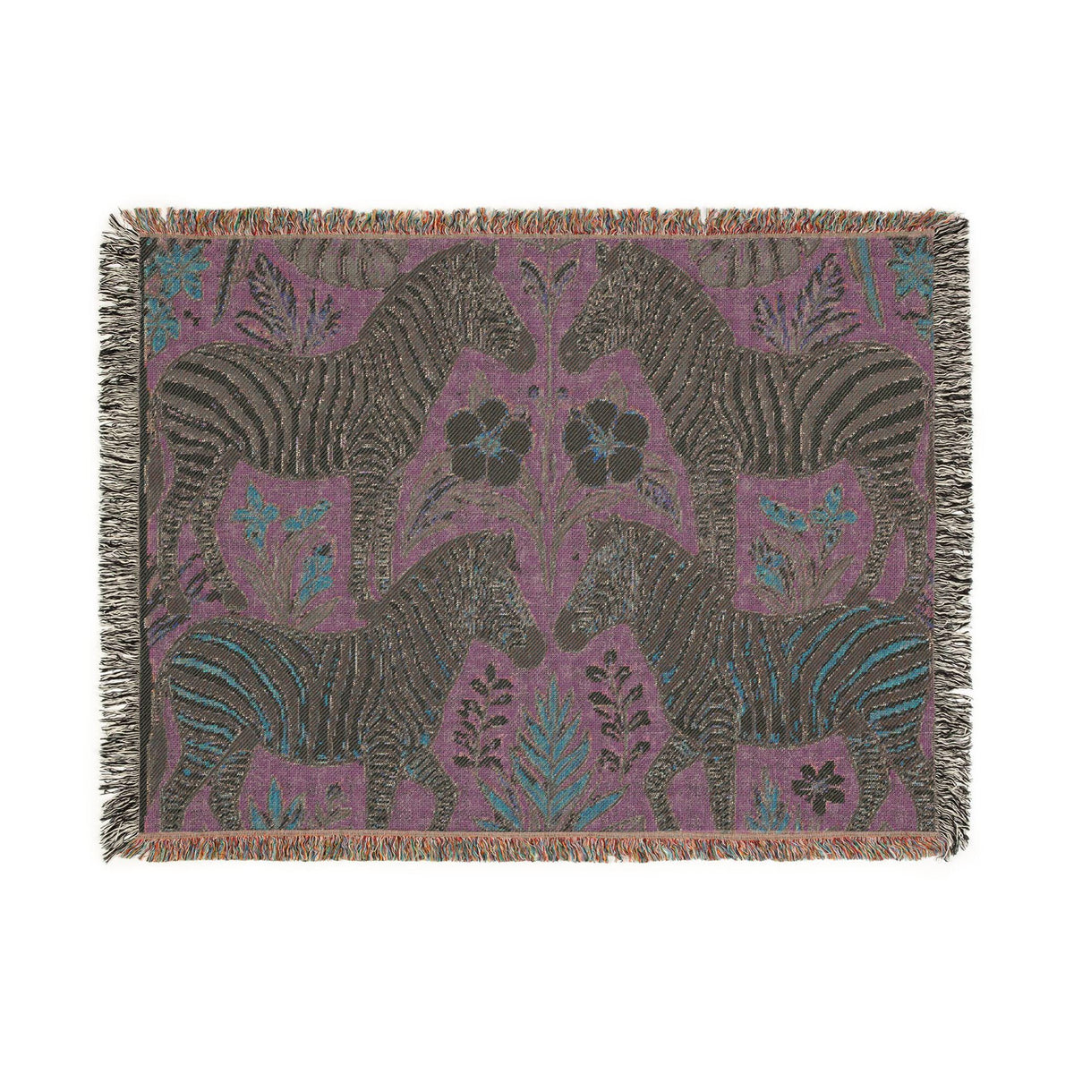 Zebra Folk Art Woven Blanket | Decorative Animal Throw, Boho Safari Pattern