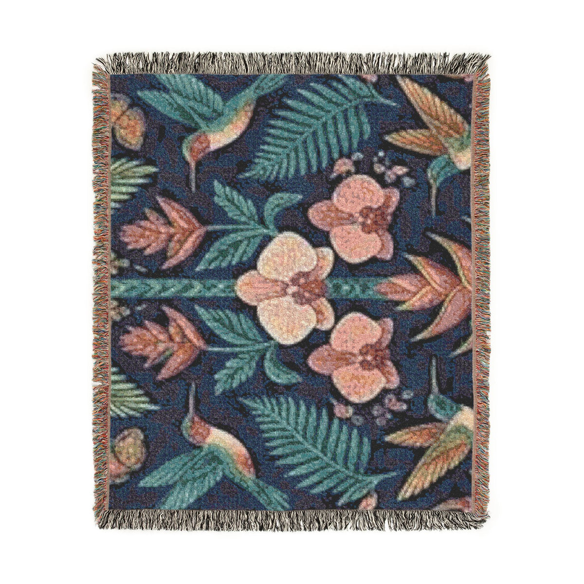 Hummingbird Floral Woven Blanket | Botanical Hummingbirds Throw