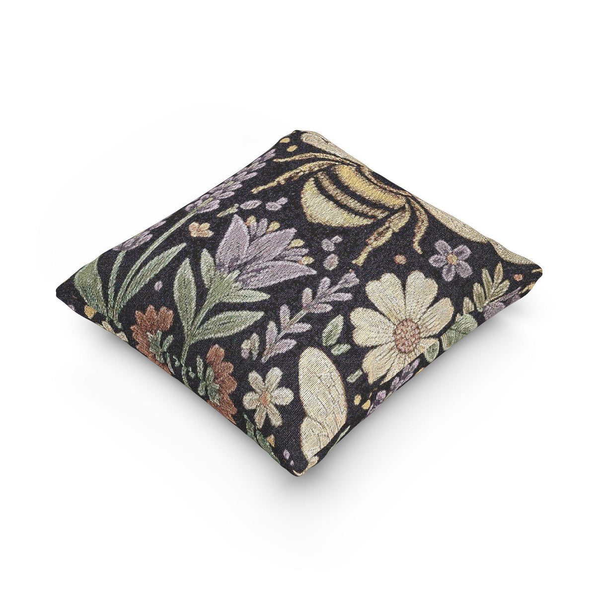 Bee and Wildflower Woven Pillow | Floral Garden Tapestry Cushion