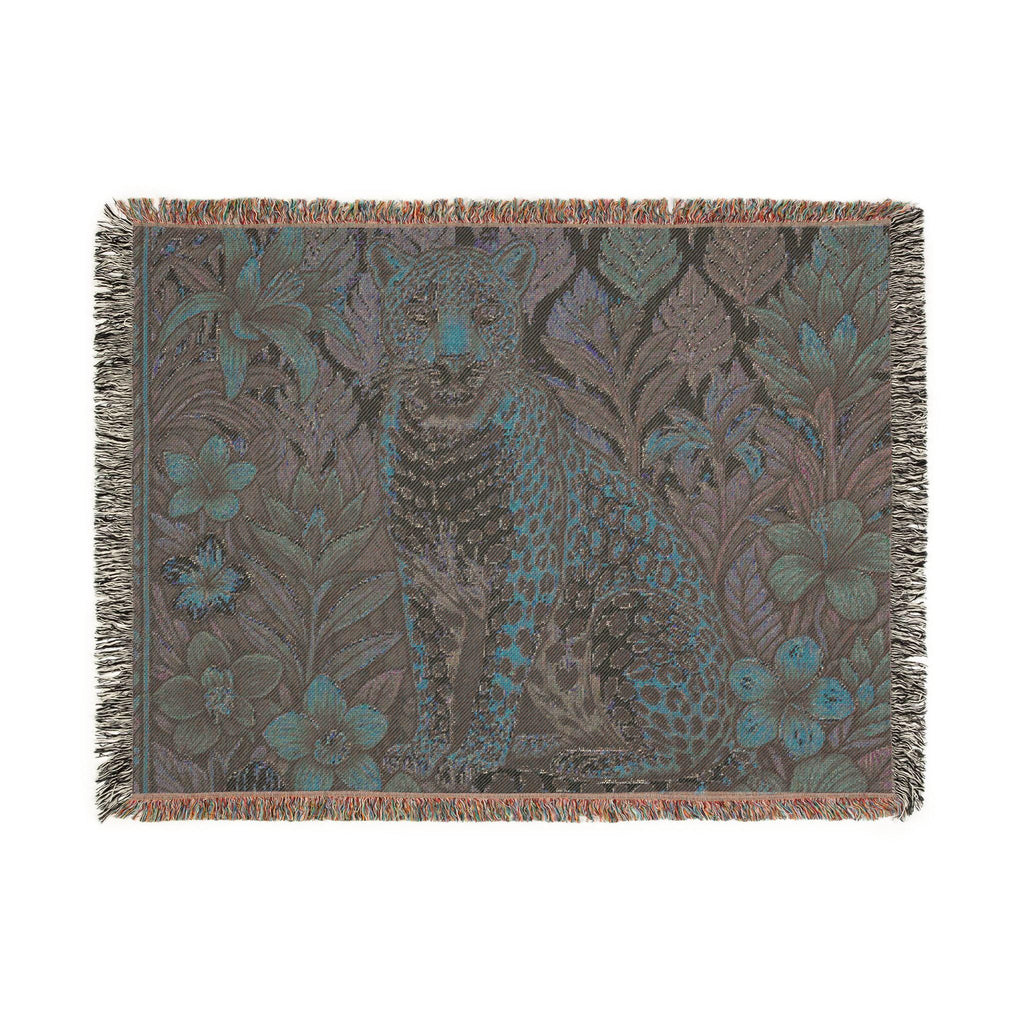 Floral Leopard Woven Blanket | Tapestry Throw, Botanical Animal Design