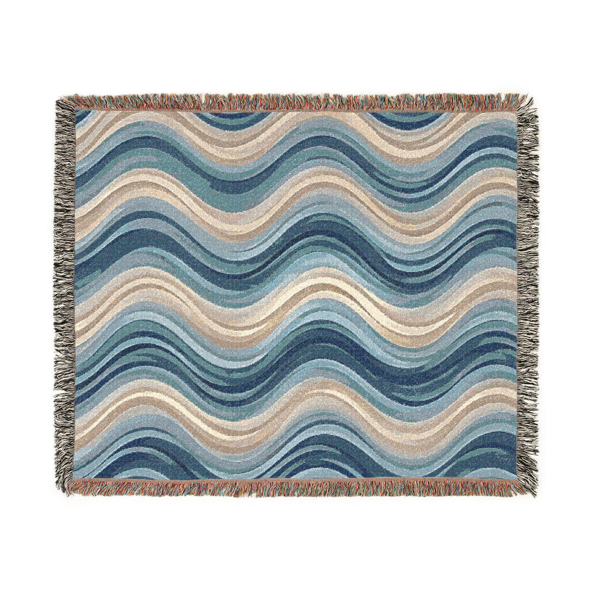 Ocean Wave Pattern Woven Blanket | Blue Teal Coastal Throw