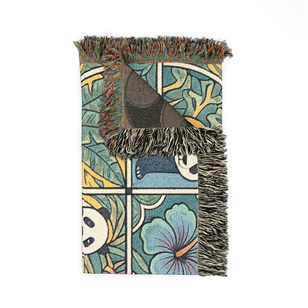 Woven Panda Blanket Throw: 100% Cotton, Colorful Fringe, Animal Wall Art