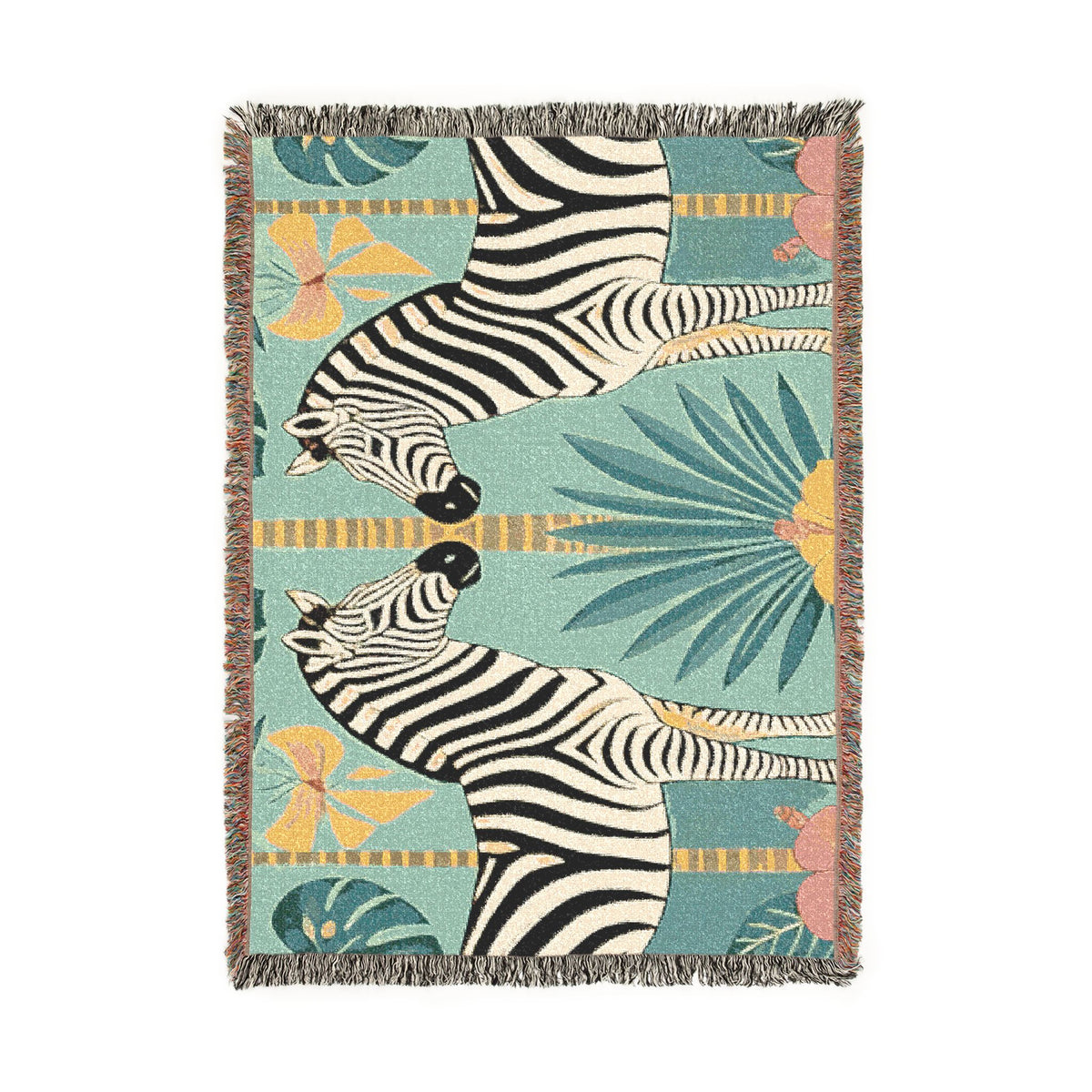 Zebra Mirror Illustration Woven Blanket | Tropical Safari Tapestry Throw