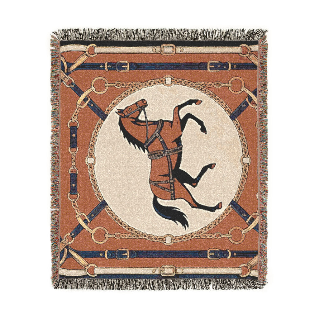 Equestrian Chic Woven Blanket | Horse Pattern Throw