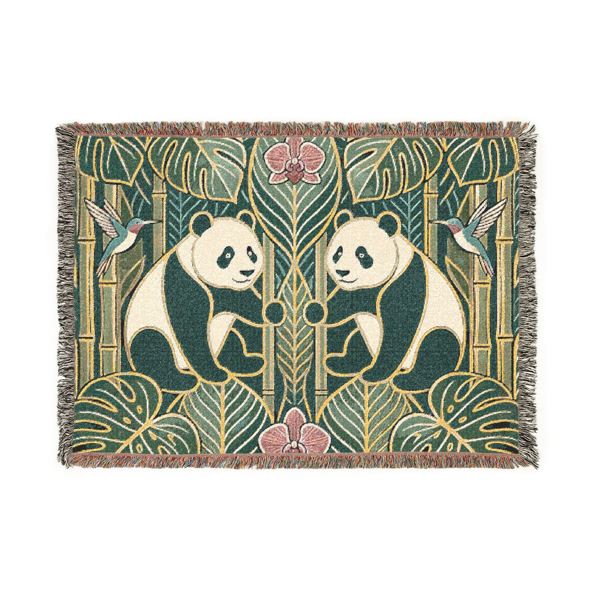 Art Nouveau Panda Woven Blanket | Bamboo Motif Throw