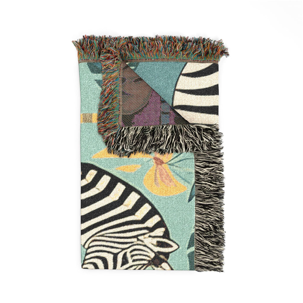 Zebra Mirror Illustration Woven Blanket | Tropical Safari Tapestry Throw