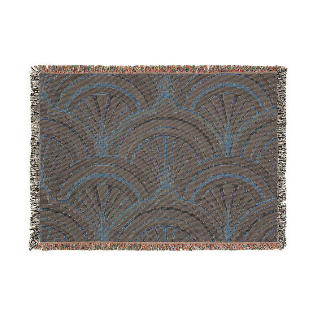 Art Deco Fan Pattern Woven Blanket | Geometric Throw, Vintage 1920s Inspired