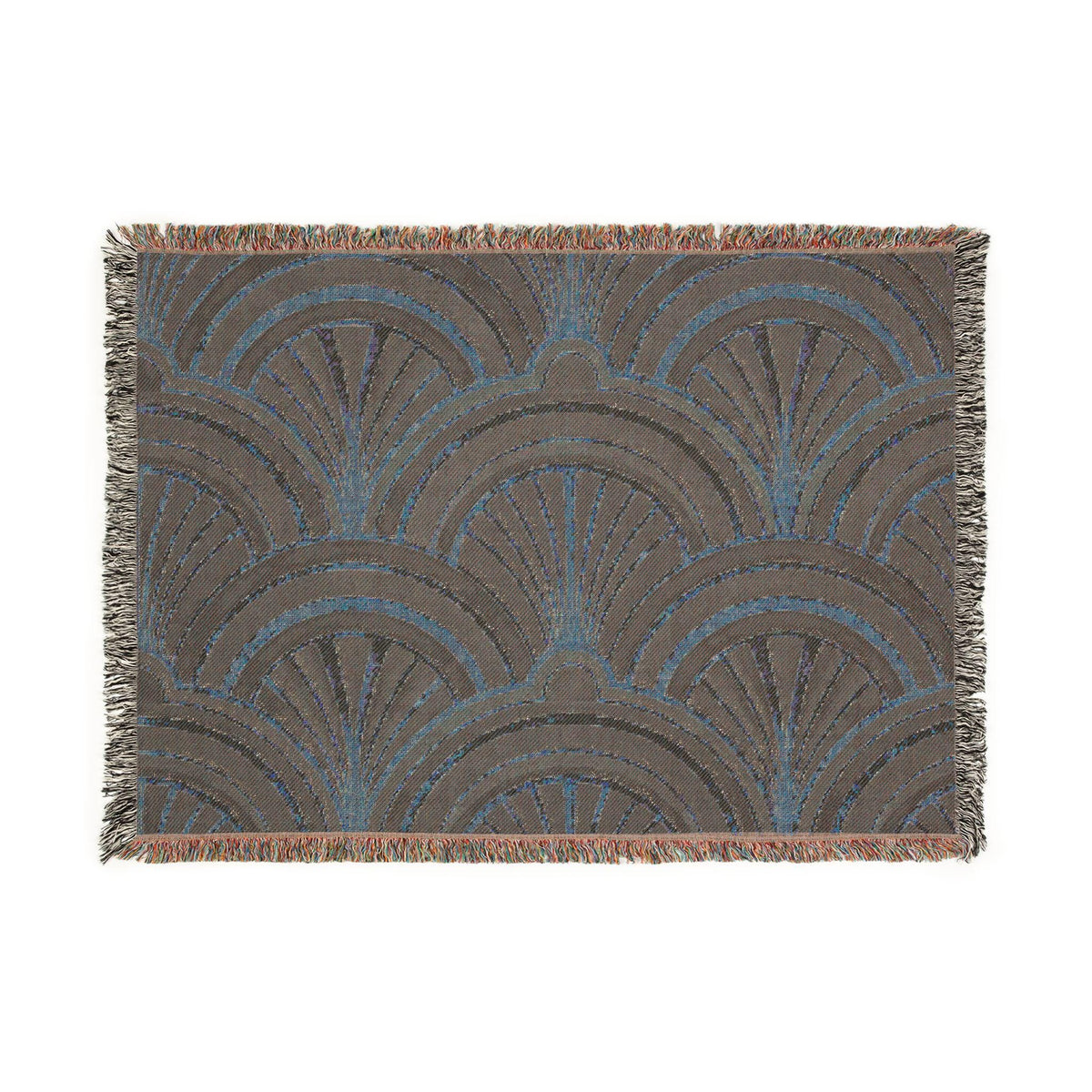 Art Deco Fan Pattern Woven Blanket | Geometric Throw, Vintage 1920s Inspired