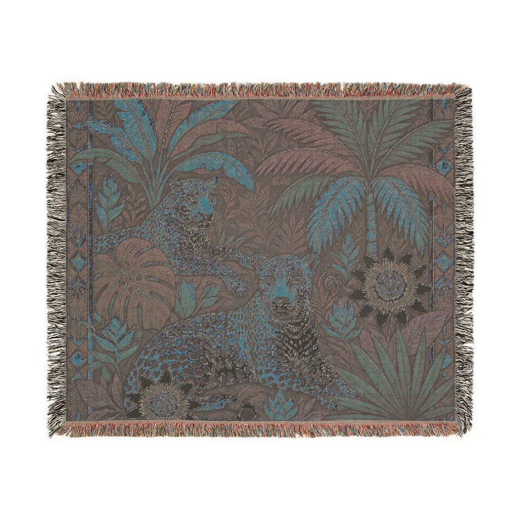 Tropical Leopard Tapestry Woven Blanket | Jungle Animal Throw