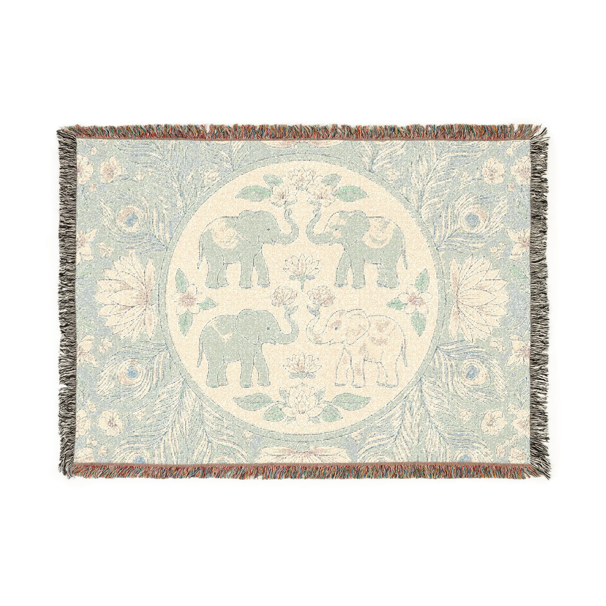 Elephant Medallion Woven Blanket | Boho Floral Throw