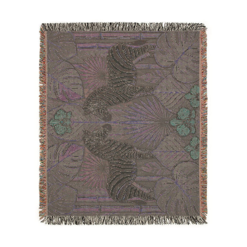 Art Deco Zebra Tapestry Woven Blanket | Jungle Palm Motif