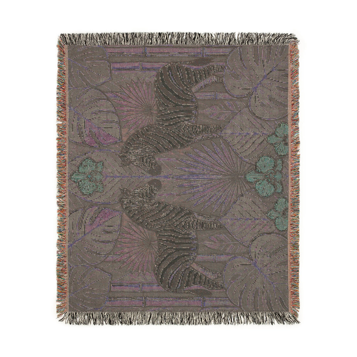 Art Deco Zebra Tapestry Woven Blanket | Jungle Palm Motif