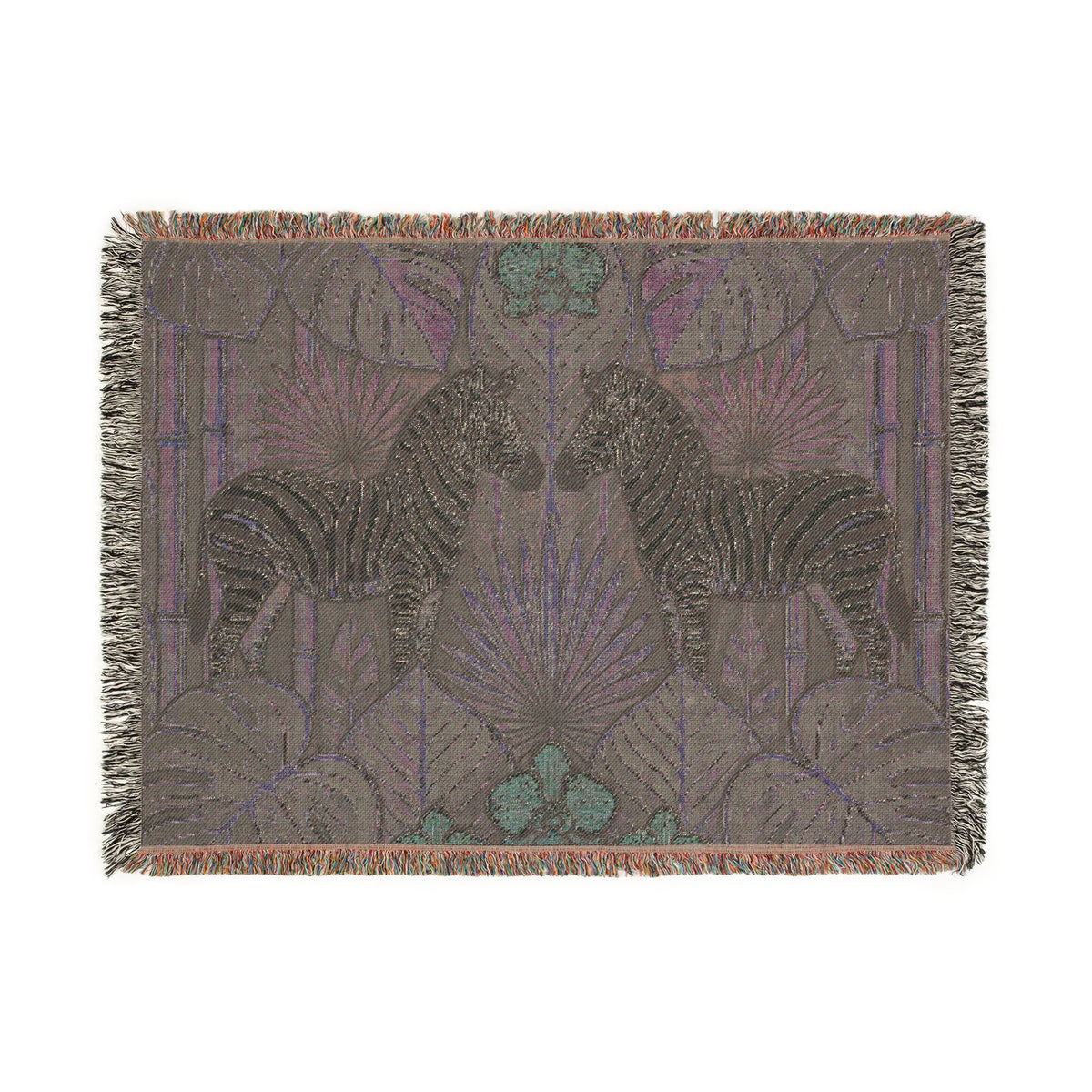 Art Deco Zebra Tapestry Woven Blanket | Jungle Palm Motif