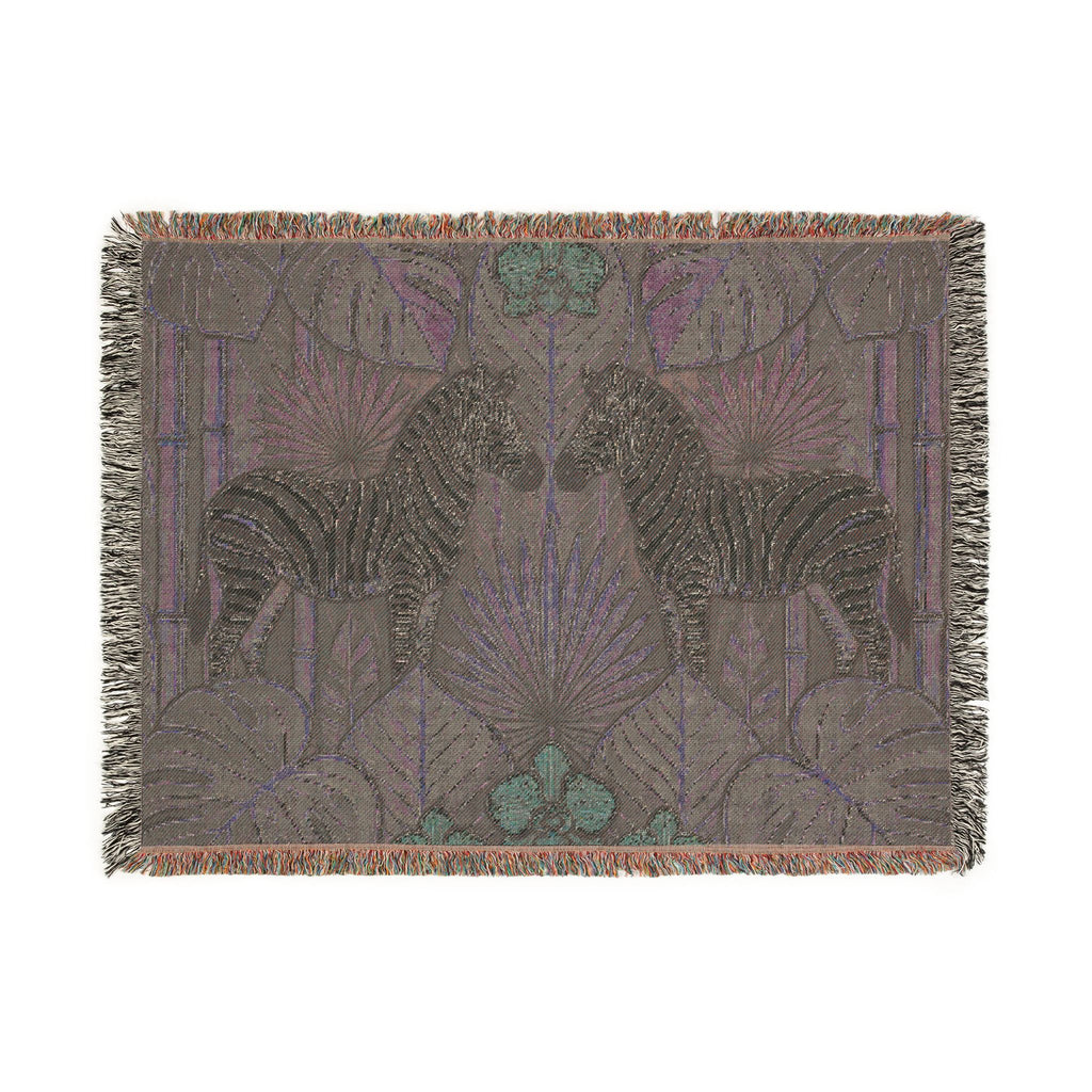 Art Deco Zebra Tapestry Woven Blanket | Jungle Palm Motif