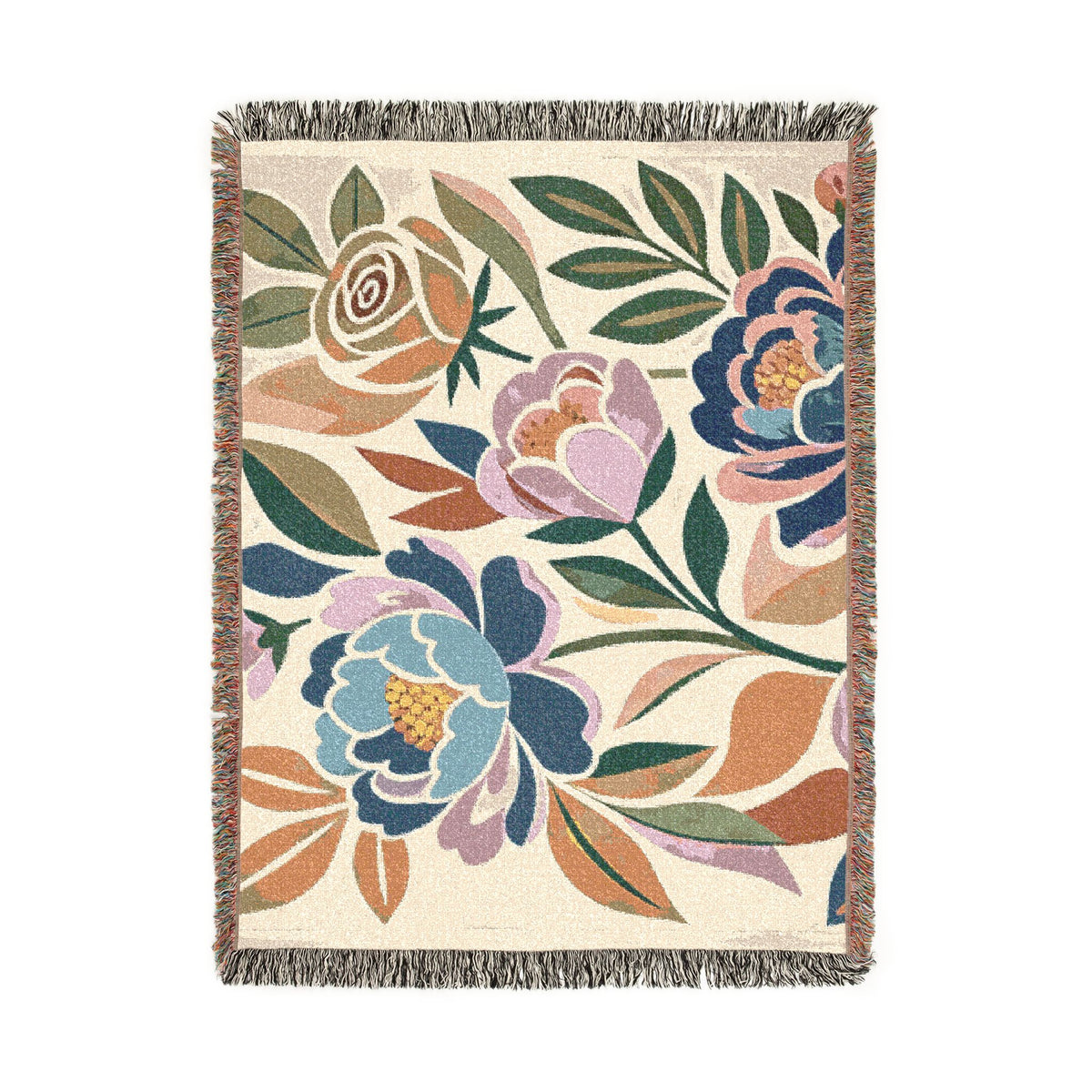 Floral Peony Tapestry Woven Blanket | Boho Floral Throw