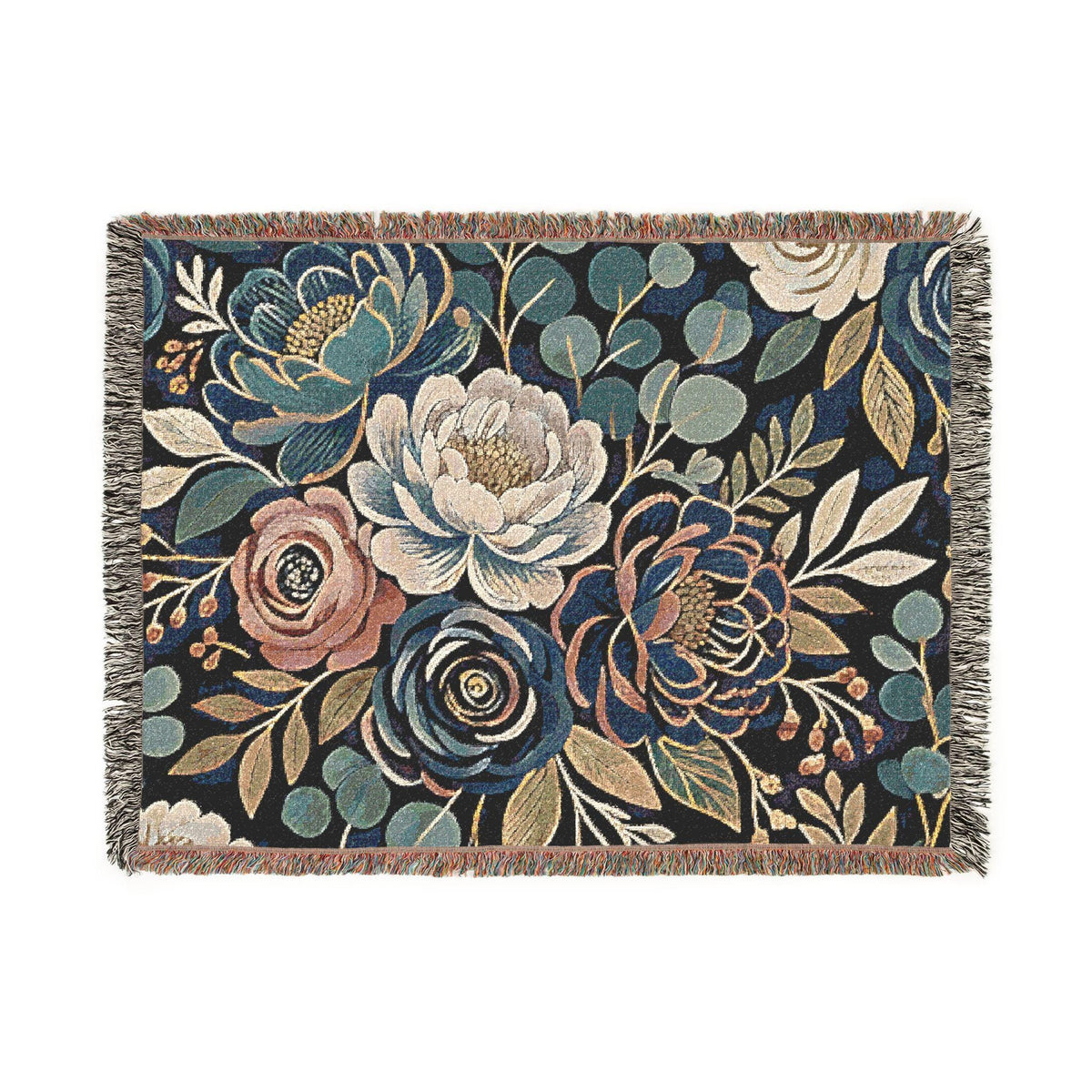 Modern Floral Woven Blanket | Botanical Pattern Throw, Neutral Home Decor