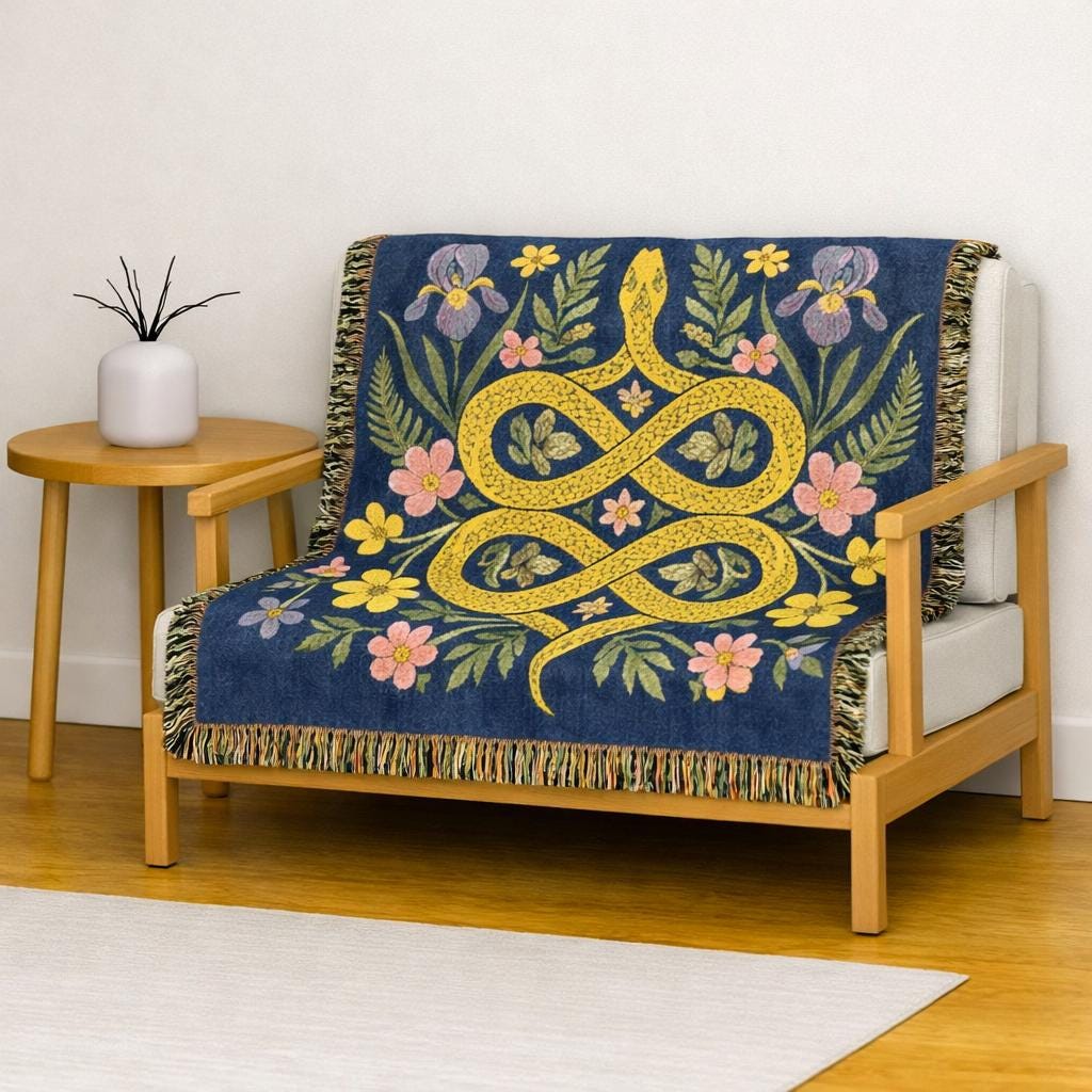 Floral Infinity Knot Woven Blanket | Boho Tapestry Throw