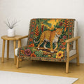 Jungle Leopard Woven Blanket | Tropical Floral Tapestry Throw