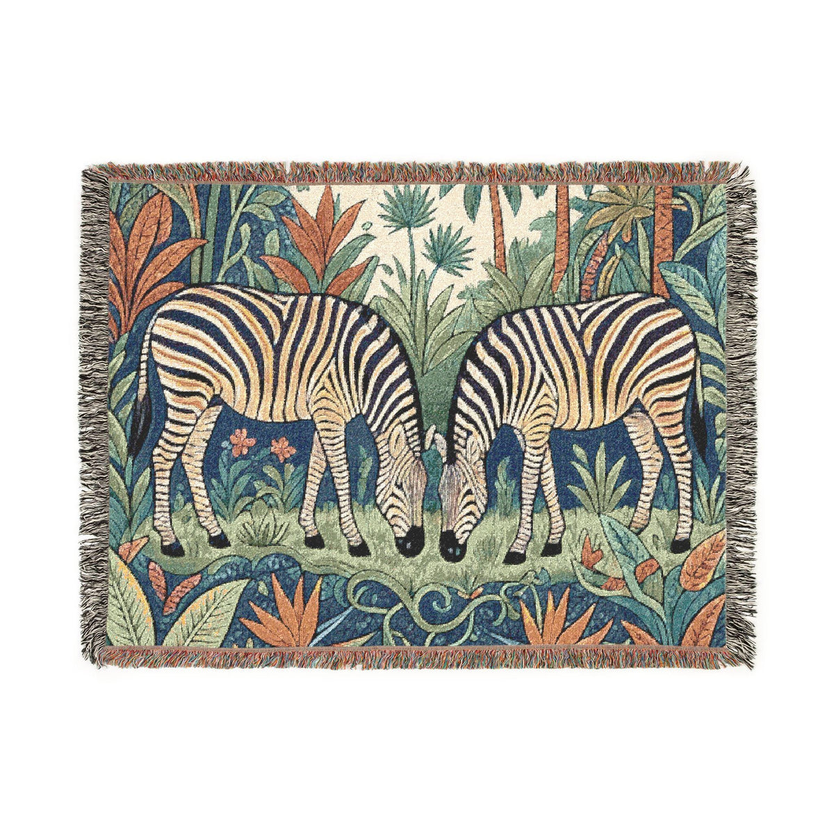 Zebra Pair Tapestry Woven Blanket | Jungle Botanical Throw