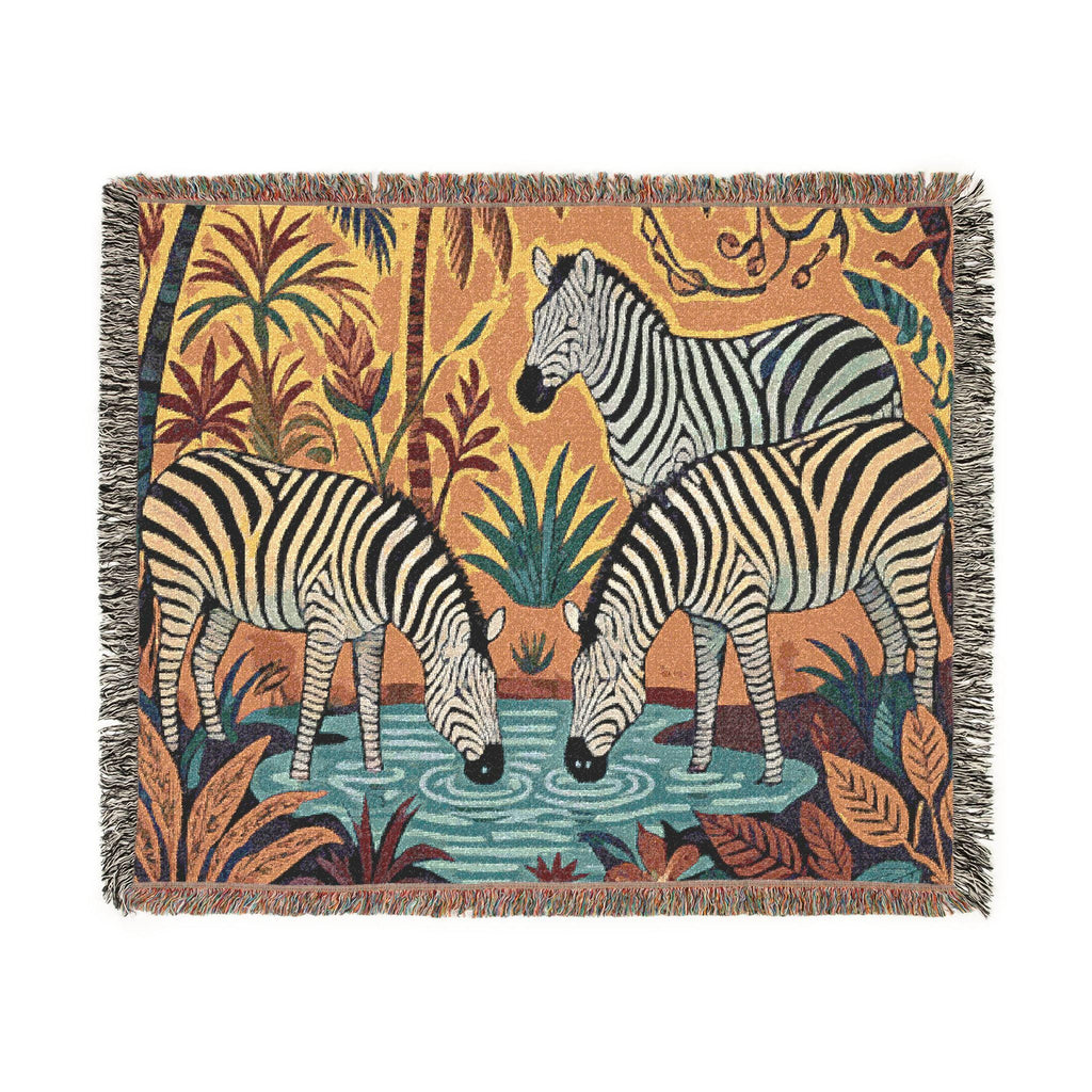 Zebra Tapestry Woven Blanket | Safari Animal Throw, Decorative Fringe Blanket