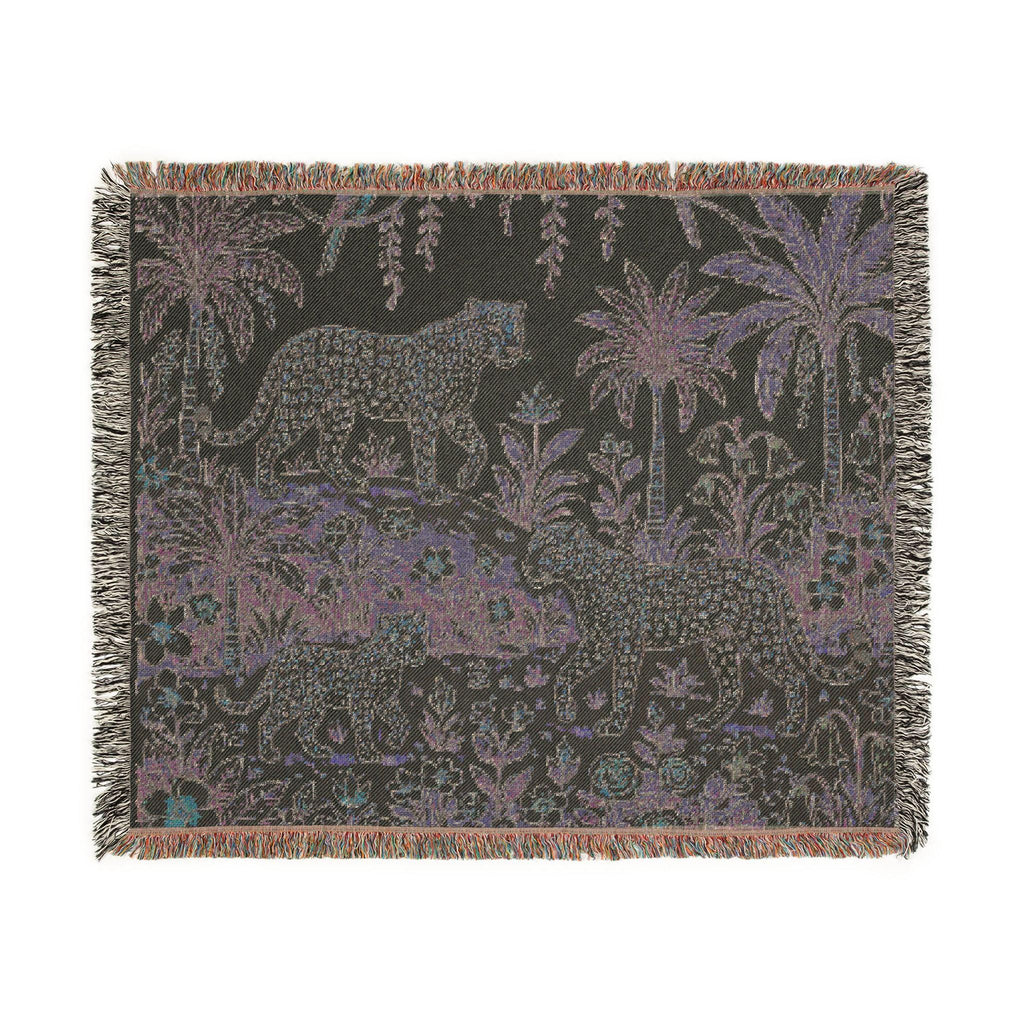 Jungle Leopard Tapestry Woven Blanket | Tropical Palm Animal Throw