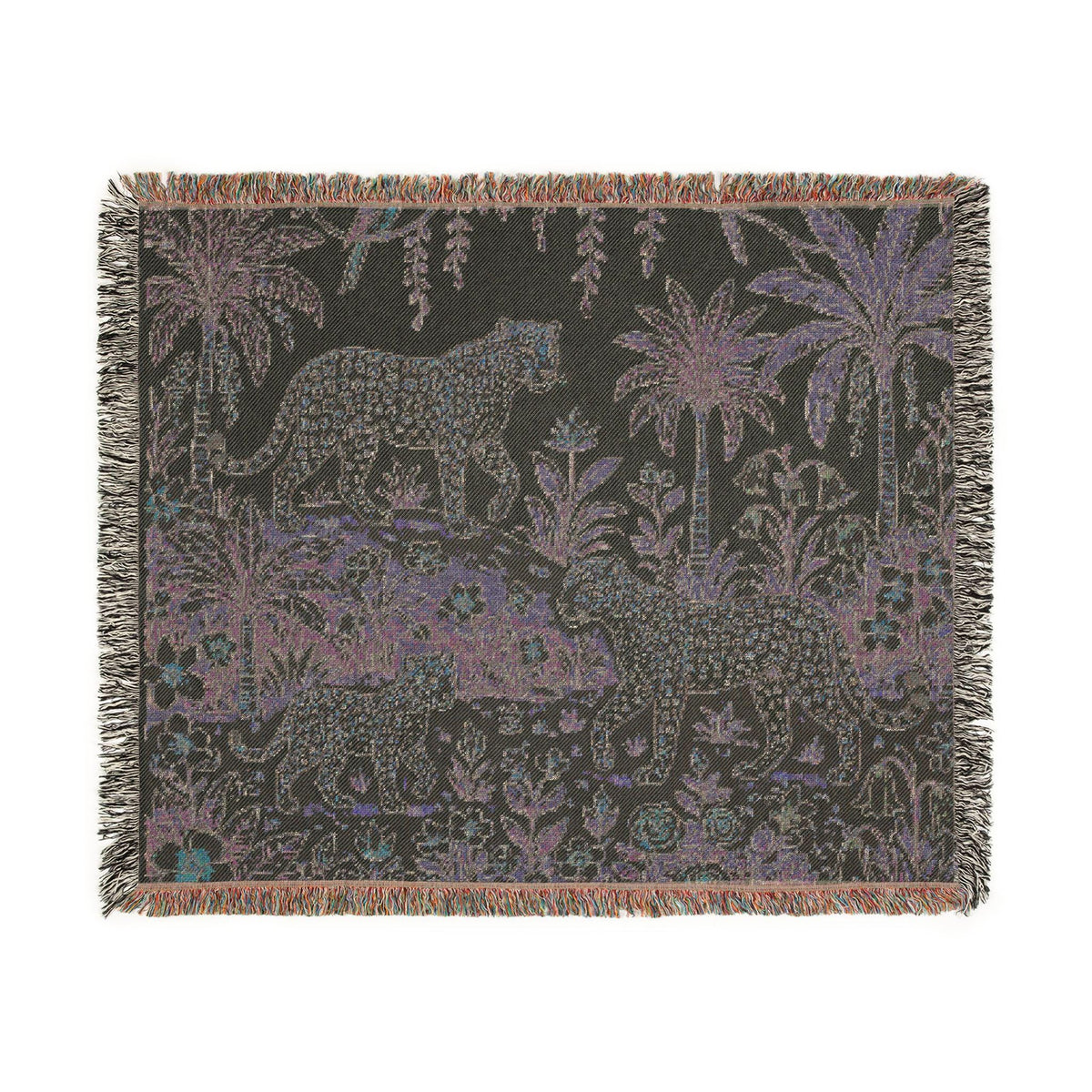 Jungle Leopard Tapestry Woven Blanket | Tropical Palm Animal Throw