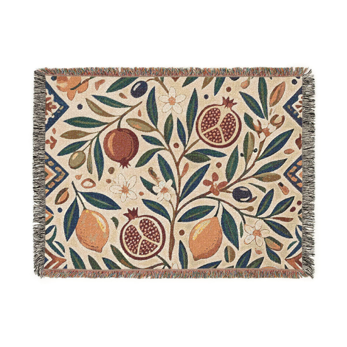 Pomegranate Olive Branch Woven Blanket | Botanical Throw