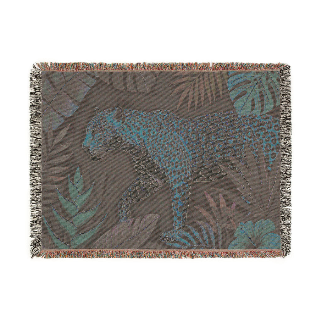 Leopard Jungle Woven Blanket | Tropical Foliage Tapestry Throw