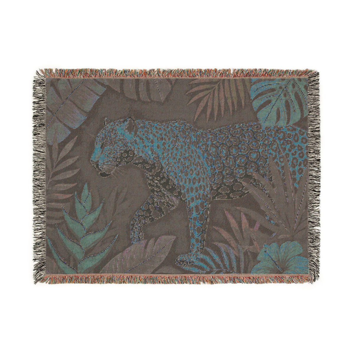 Leopard Jungle Woven Blanket | Tropical Foliage Tapestry Throw
