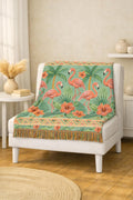 Tropical Flamingo Pattern Blanket | Woven Throw with Palm & Hibiscus