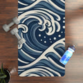 Ocean Wave Pattern Rubber Yoga Mat | Blue Japanese Wave Design