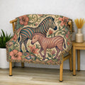 Zebra Floral Tapestry Woven Blanket | Horse Striped Animal Throw