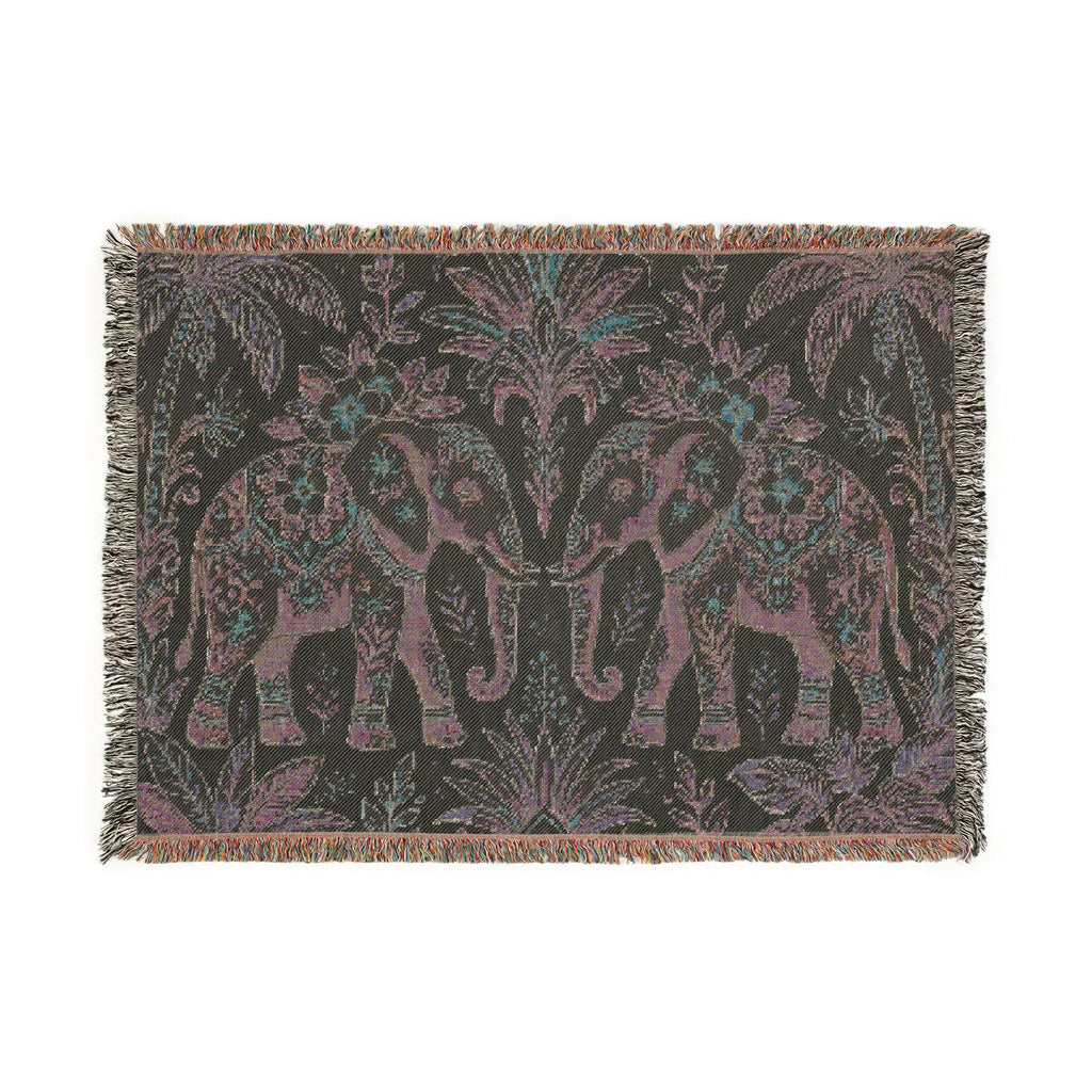 Boho Elephant Tapestry Woven Blanket | Palm Tree Floral Pattern